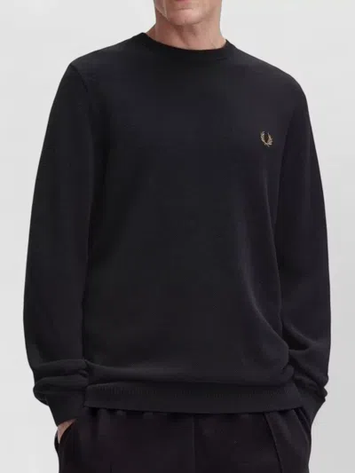 Fred Perry Pique Logo Sweater Crew Neck Long Sleeves In Black
