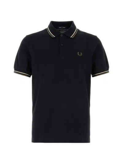 Fred Perry Piquet Shirt Polo Collar Short Sleeves In Black