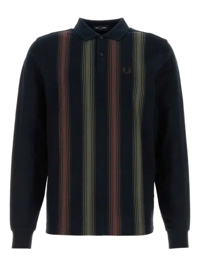Fred Perry Embroidered Piquet Polo Long Sleeve Stripes In Black