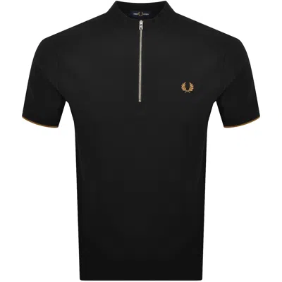 Fred Perry Pique Quarter Zip T Shirt Black