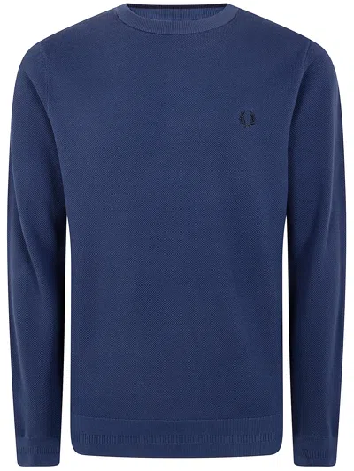 Fred Perry Pique Stitch Jumper In Blue