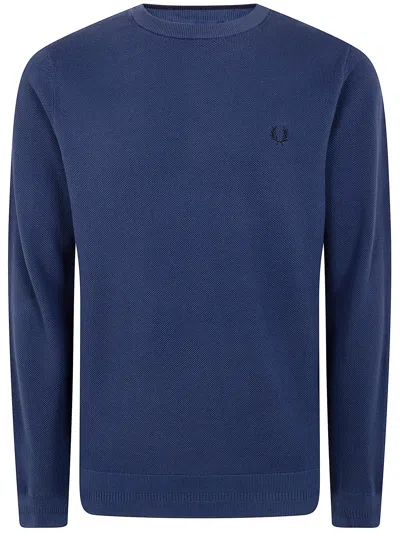 Fred Perry Pique Stitch Jumper In Blue