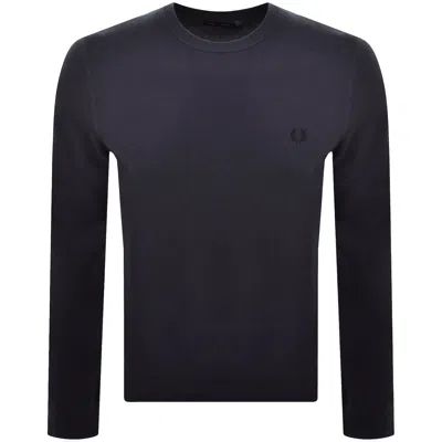 Fred Perry Pique Stitch Jumper Navy In Black