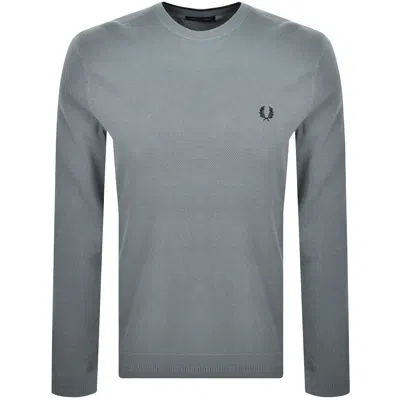 Fred Perry Pique Stitch Jumper Stockport Blue In Gray