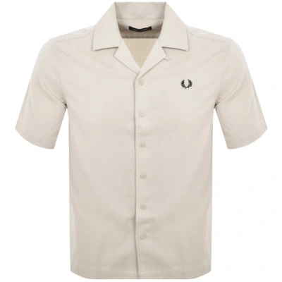 Fred Perry Pique Textured Collar Shirt Beige In White