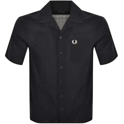Fred Perry Pique Textured Collar Shirt Navy In Black