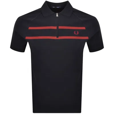 Fred Perry Pique Zip Neck Polo T Shirt Navy In Blue