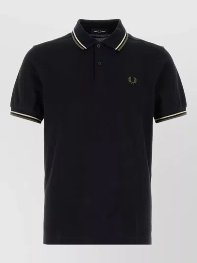 Fred Perry Piquet Shirt Polo Collar Short Sleeves In Black