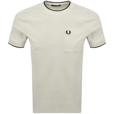 Fred Perry Pocket Detail Pique T Shirt Cream In Gray