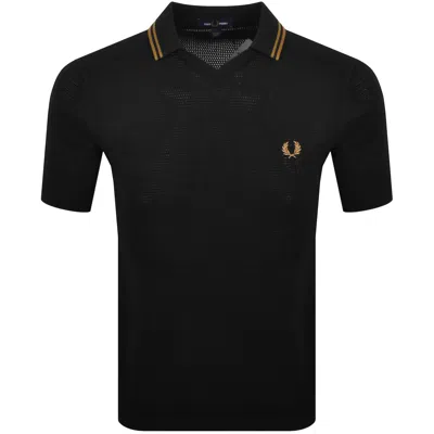 Fred Perry Pointelle Knit Polo T Shirt Black