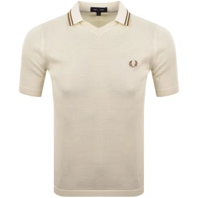 Fred Perry Pointelle Knit Polo T Shirt Ecru In Multi