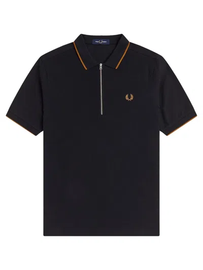 Fred Perry Polo Con Zip E Logo In Black
