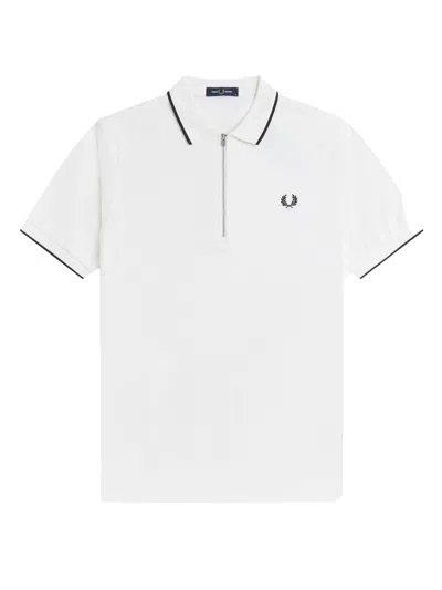 Fred Perry M12 Polo Shirt Short Sleeves Ribbed Collar In White