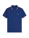 Fred Perry Cotton Pique Polo Shirt With Double Stripe In Blue