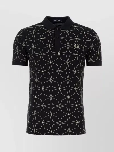 Fred Perry Polo Shirt Featuring All-over Print And Ribbed Collar In Black