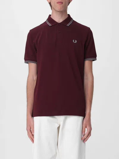 Fred Perry Cotton Polo Shirt With Logo  In Burgundy