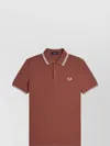 Fred Perry Polo Shirt With Ribbed Cuffs And Collar In Brown