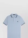 Fred Perry Polo Shirt With Ribbed Cuffs And Short Sleeves In Blue