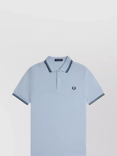 Fred Perry Polo Shirt With Ribbed Cuffs And Short Sleeves In Blue