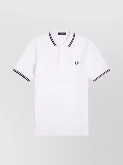 Fred Perry Polo Shirt With Short Sleeves And Ribbed Cuffs In White