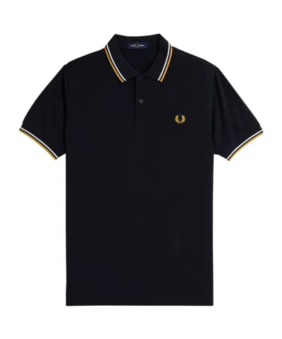 Fred Perry Twin Tipped Logo Polo Shirt In Black