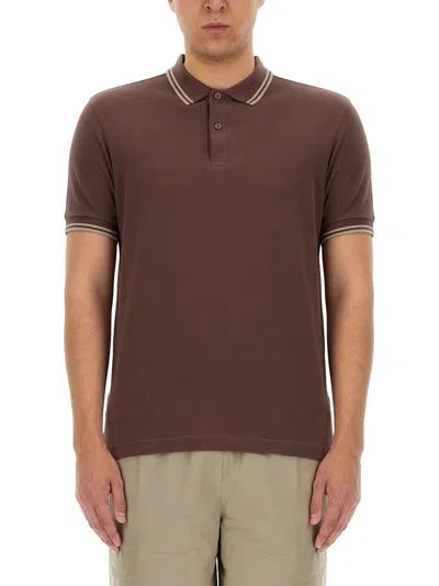 Fred Perry Polo With Logo Embroidery In Brown