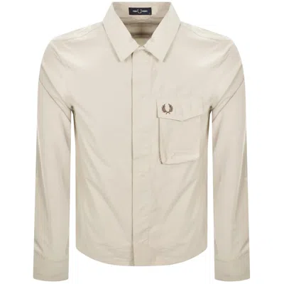 Fred Perry Poplin Overshirt Beige In Sand