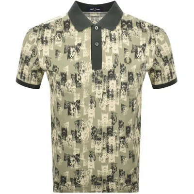 Fred Perry Print Polo T Shirt Green