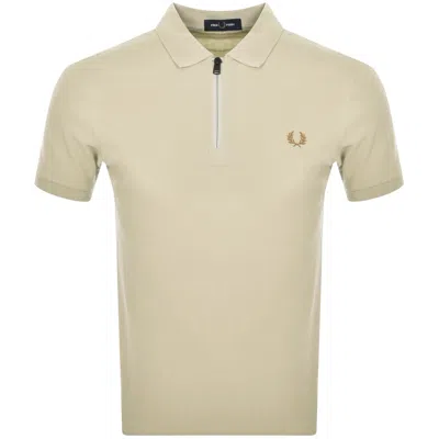 Fred Perry Quarter Zip Polo T Shirt Green