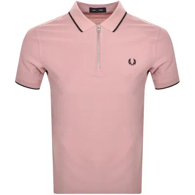 Fred Perry Quarter Zip Polo T Shirt Pink