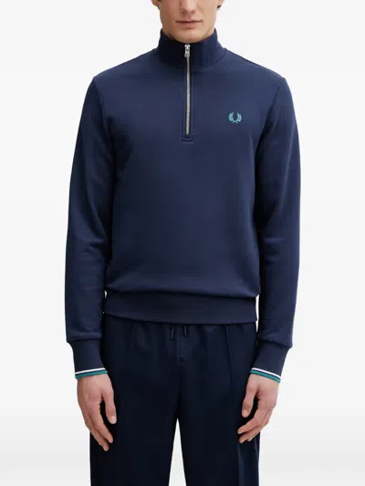Fred Perry Quarter-zip Cotton Sweater In Blue