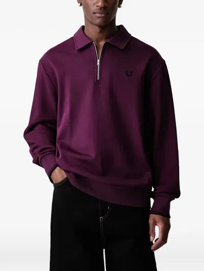 Fred Perry Quarter-zip Logo-embroidered Polo Shirt In Purple