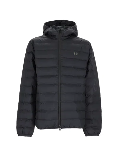 Fred Perry Quilted Hooded Puffer Jacket In Blue