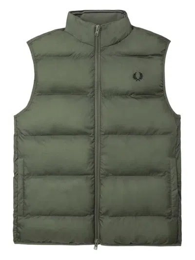 Fred Perry Quilted Puffer Vest In Green