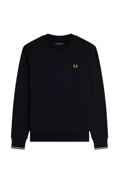 FRED PERRY REGULAR FIT BLACK HOODIE WITH RIBBED EDGES