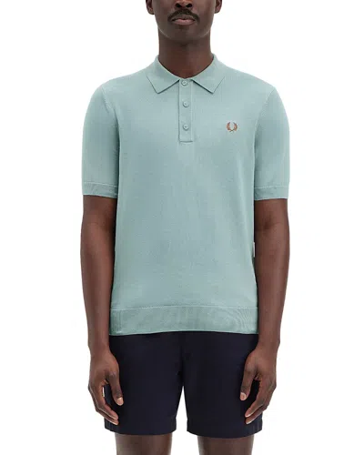 Fred Perry Knitted Short Sleeve Polo Shirt In Silver Blue