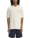Fred Perry Short Sleeve Knitted Button Through Shirt In Ecru