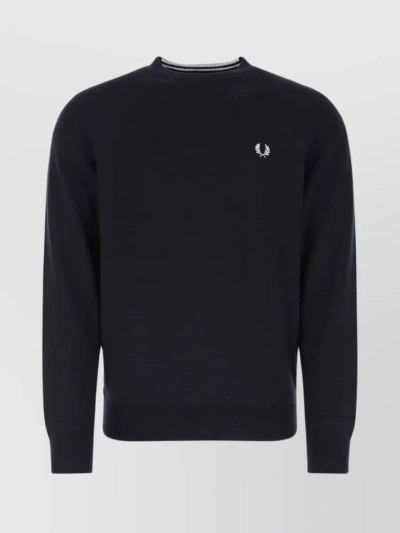 Fred Perry Ribbed Crewneck Sweater With Hem And Cuff Detail In Blue