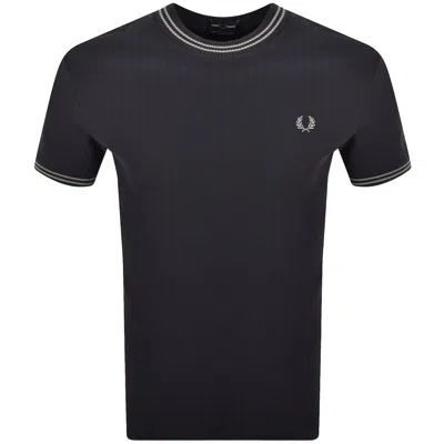 Fred Perry Ribbed Jersey T Shirt Navy In Blue