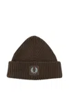 Fred Perry Ribbed Logo-patch Beanie Hat In Brown