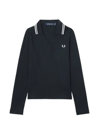 Fred Perry Ribbed-knit Long-sleeve Sweater In Black