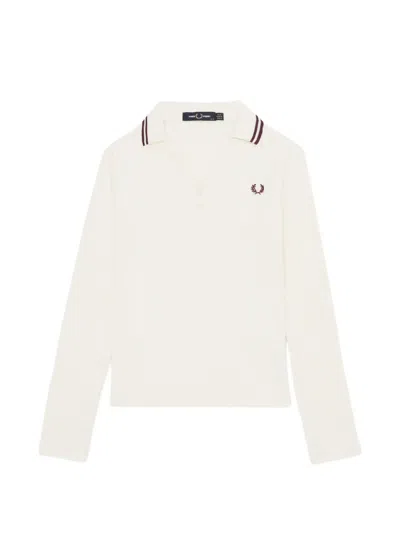Fred Perry Ribbed-knit Long-sleeve Top In White