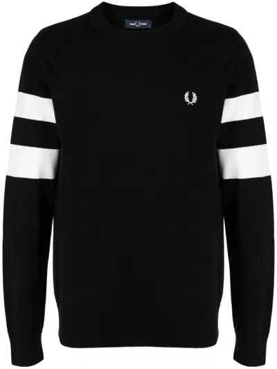 Fred Perry Ringer-embroidered Cotton Sweatshirt In Black