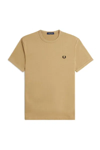 Fred Perry Quarter Zip Polo T Shirt Khaki