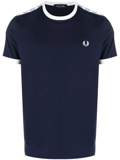 Fred Perry Ringer Logo-tape T-shirt In Blue