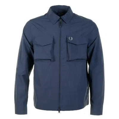 Fred Perry Ripstop Pocket Overshirt Dark Airforce In Blue