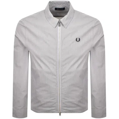 Fred Perry Seersucker Overshirt Blue In Gray