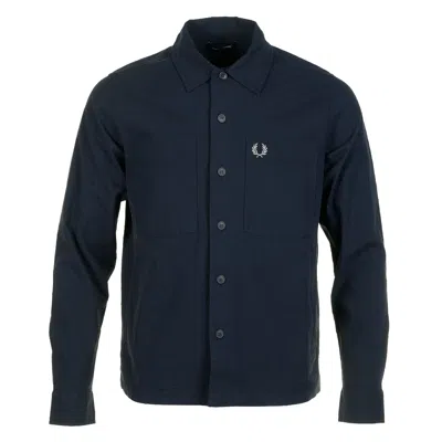 Fred Perry Seersucker Overshirt Navy In Black