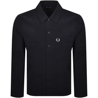 Fred Perry Seersucker Overshirt Navy In Blue