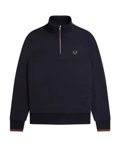 Fred Perry Semi-zipped Sweatshirt In Navy/dark Caramel R63